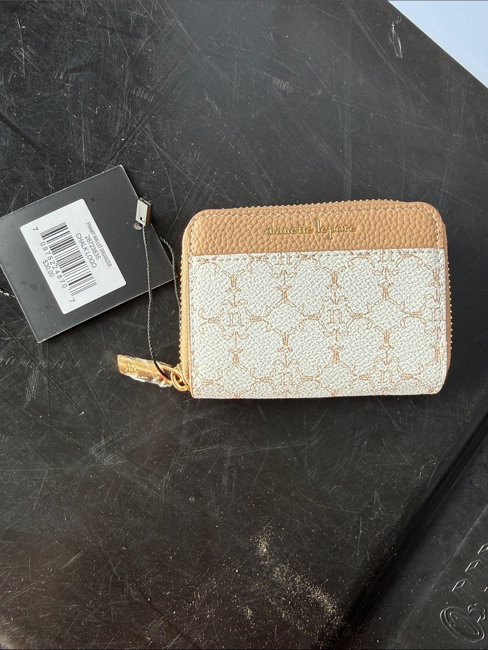 Nanette Lepore Tan & Cream Zip Card Wallet